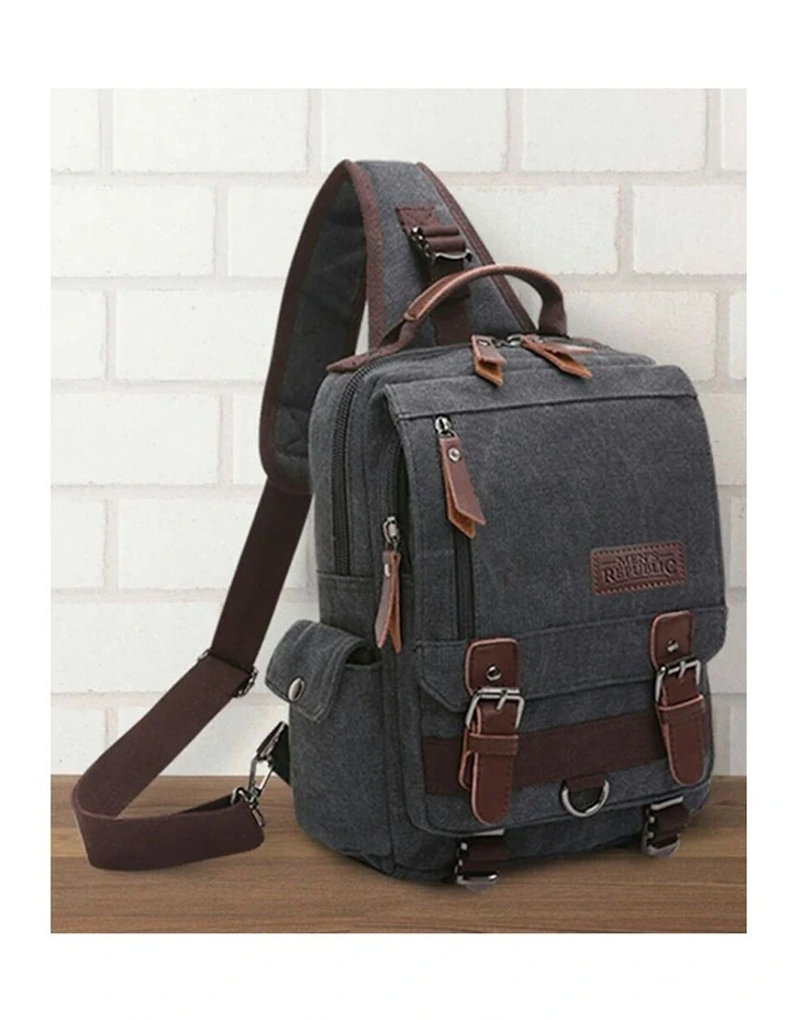Republic Sleek Canvas Single Strap Cross Body Travel Backpack in Black image 4