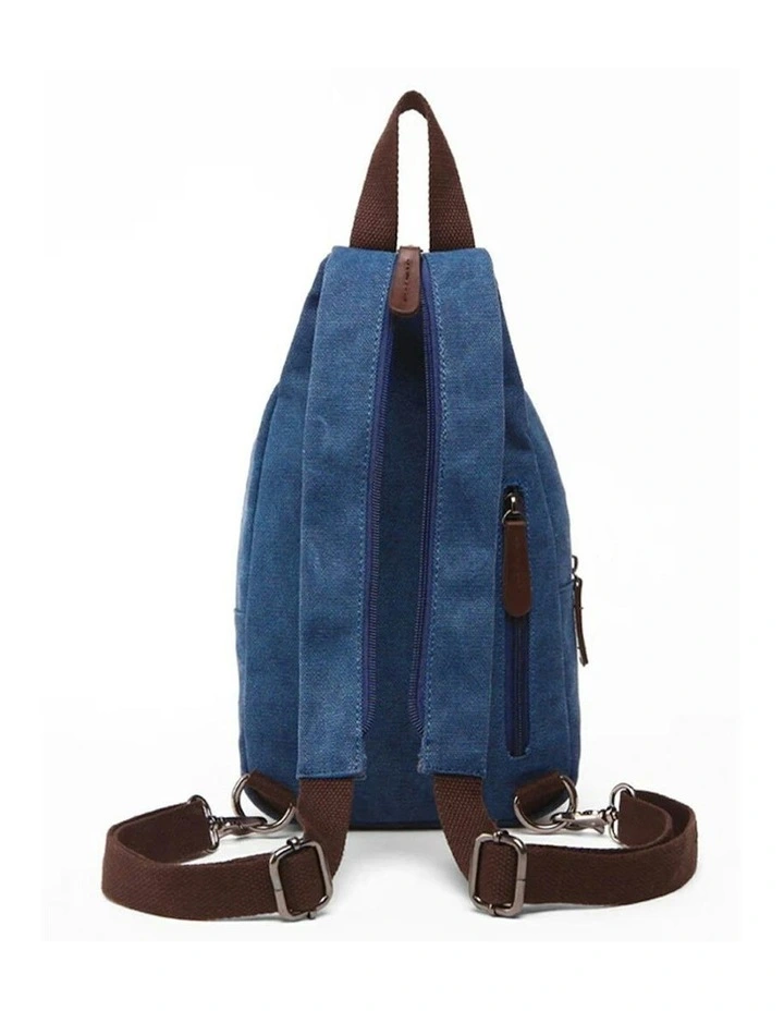 Trendy Canvas Single Strap Sling Bag Travel Backpack in Blue image 2