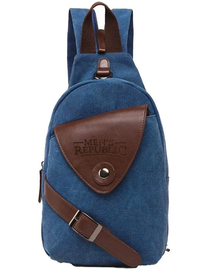 Trendy Canvas Single Strap Sling Bag Travel Backpack in Blue image 3