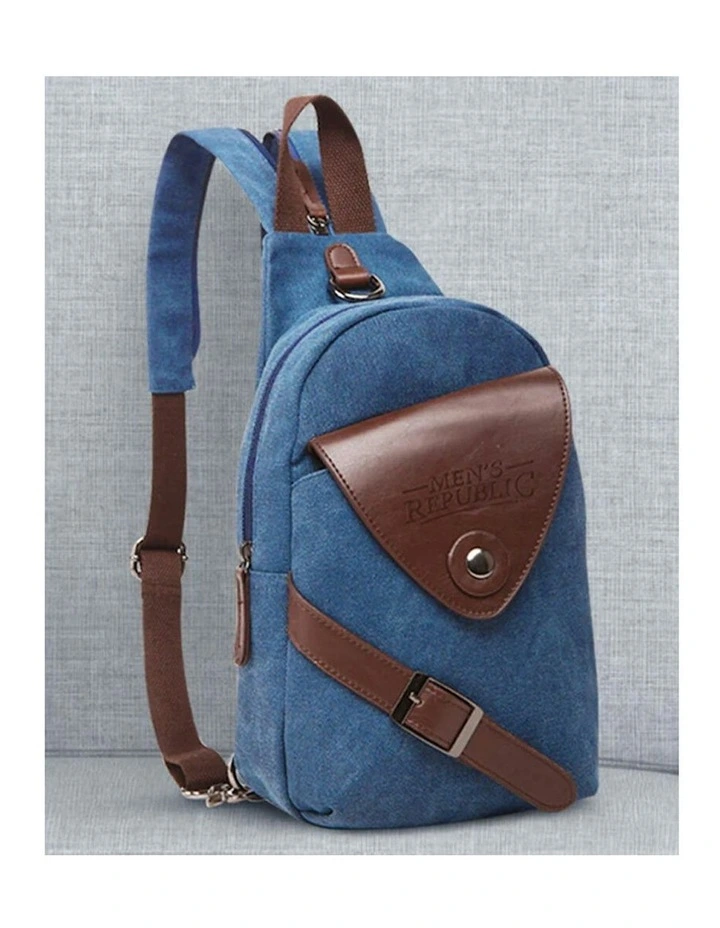 Trendy Canvas Single Strap Sling Bag Travel Backpack in Blue image 5