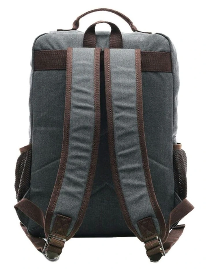 8 Compartment Canvas Vintage Look Laptop Backpack in Grey image 2