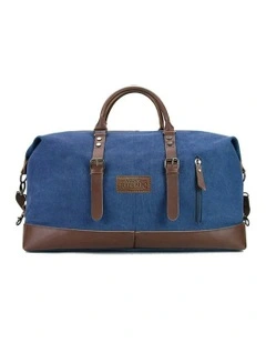 Canvas Spacious Weekend Overnight Travel Bag in Denim Blue