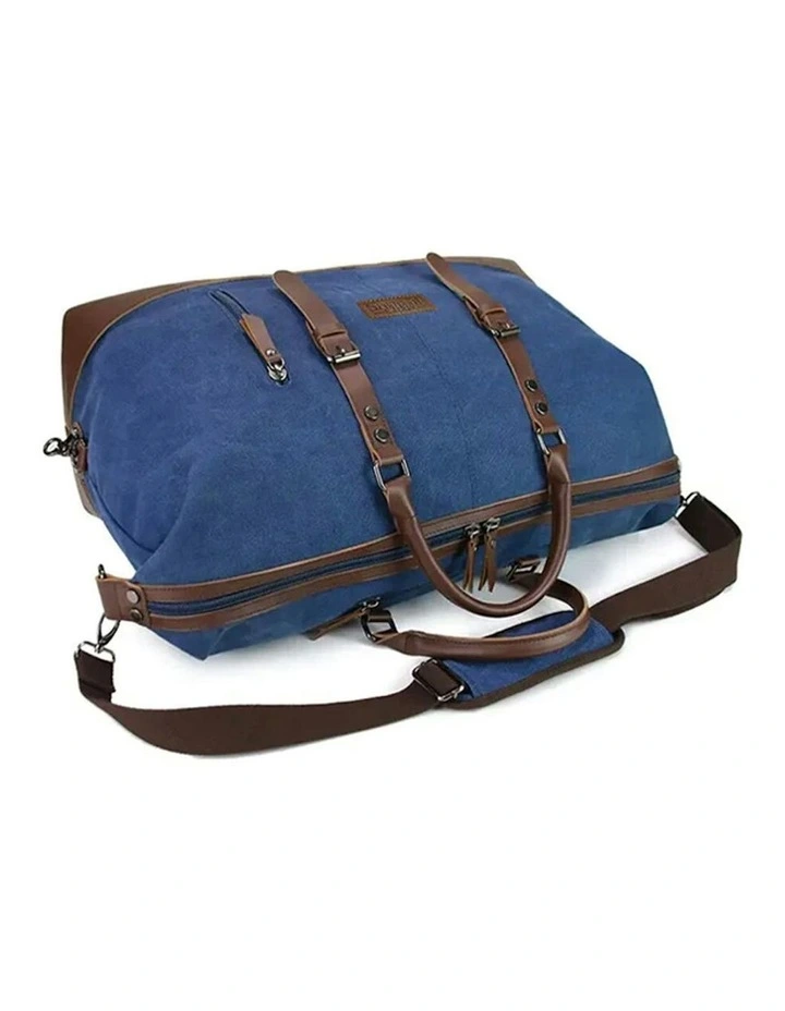 Canvas Spacious Weekend Overnight Travel Bag in Denim Blue image 2