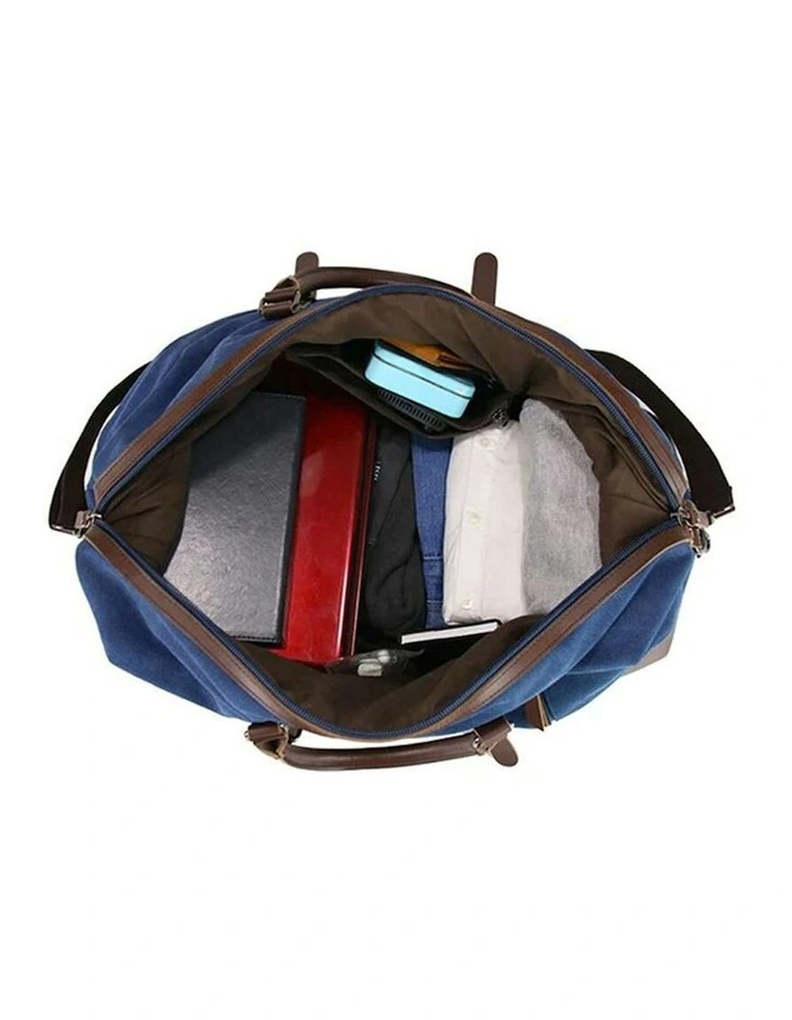 Canvas Spacious Weekend Overnight Travel Bag in Denim Blue image 4
