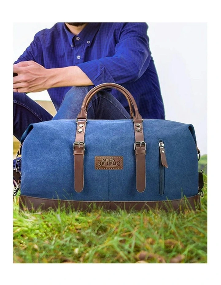 Canvas Spacious Weekend Overnight Travel Bag in Denim Blue image 5