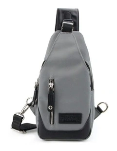 Nylon Single Strap Backpack Crossbody Bag in Grey & Black