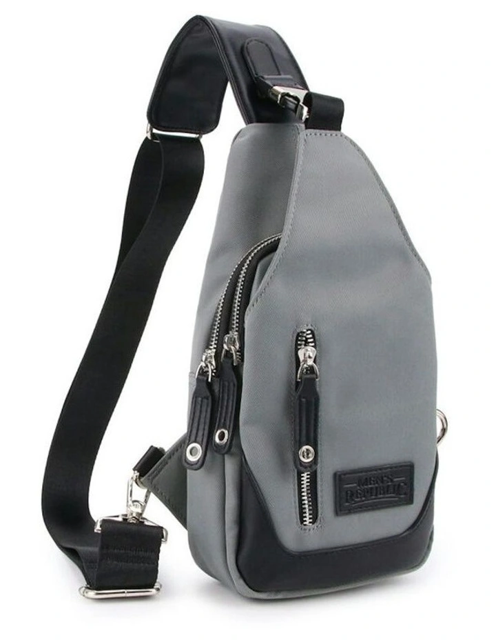 Nylon Single Strap Backpack Crossbody Bag in Grey & Black image 2