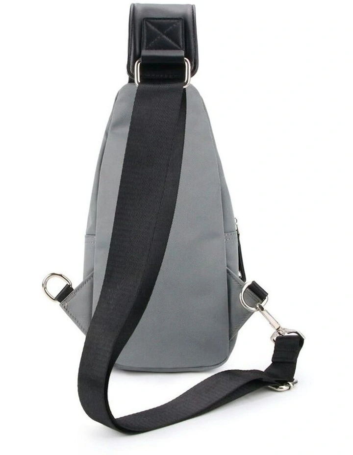 Nylon Single Strap Backpack Crossbody Bag in Grey & Black image 3