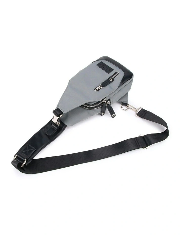 Nylon Single Strap Backpack Crossbody Bag in Grey & Black image 4