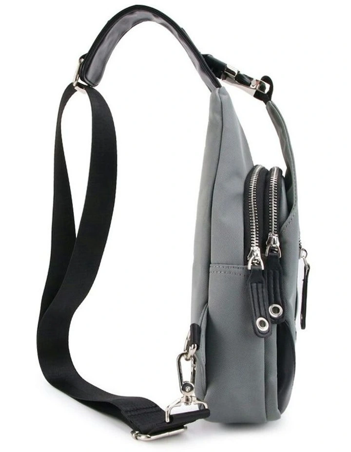 Nylon Single Strap Backpack Crossbody Bag in Grey & Black image 5