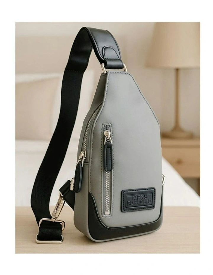 Nylon Single Strap Backpack Crossbody Bag in Grey & Black image 7