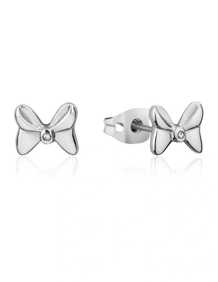 Disney Minnie Mouse Bow Stainless Steel Stud Earrings 12mm in Silver image 1
