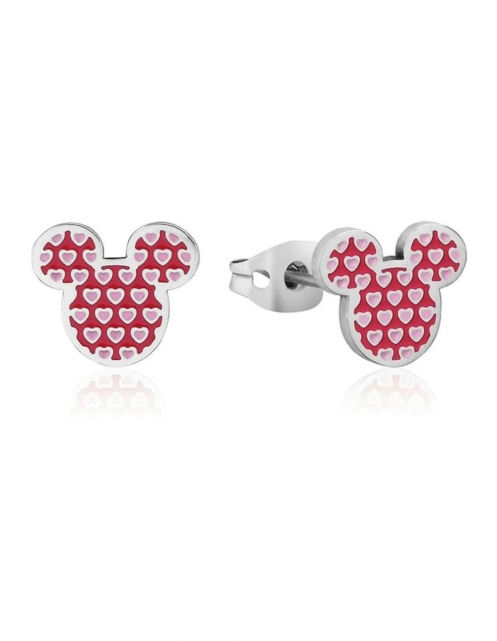 Disney Mickey Mouse Heart Stainless Steel Stud Earrings 12mm in Silver image 1