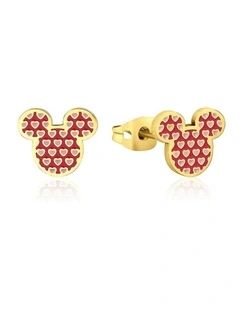 Disney Mickey Mouse Heart Shape Stainless Steel Stud Earrings in Gold