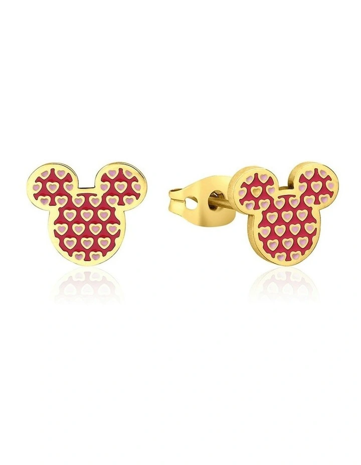 Disney Mickey Mouse Heart Shape Stainless Steel Stud Earrings in Gold image 1