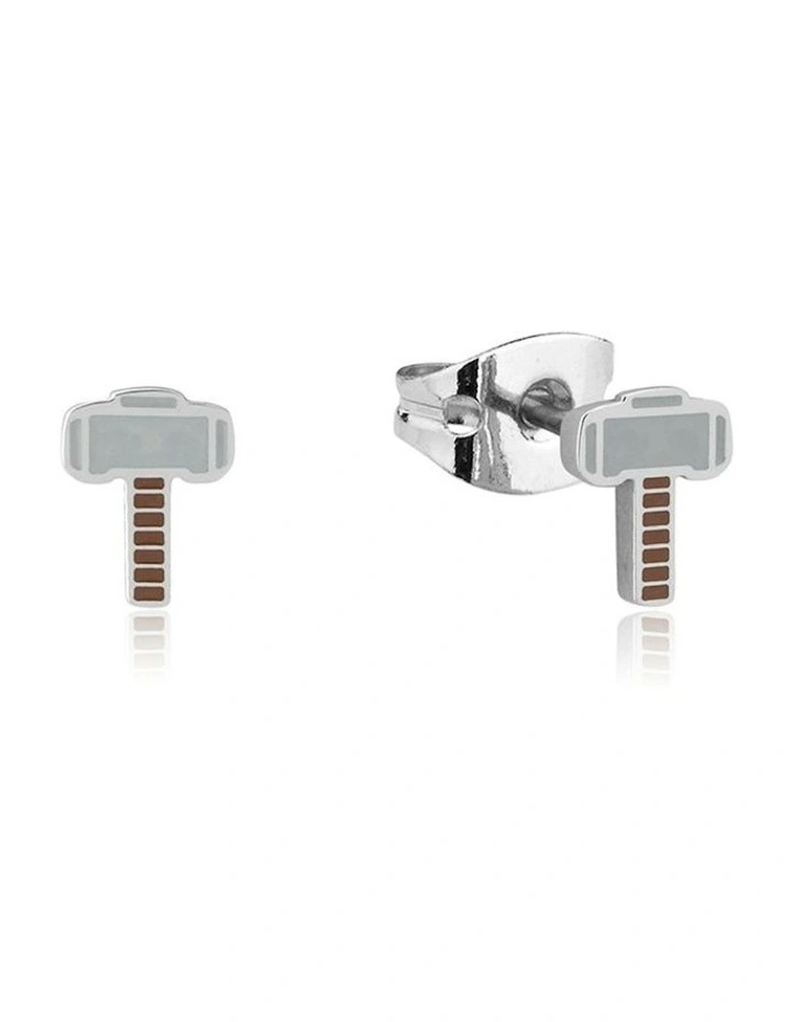 Ecc Marvel Thor Hammer Stainless Steel Stud Earrings 12mm in Silver image 1