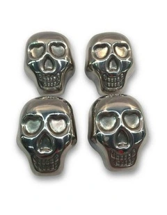 Skull Reusable Stainless Steel Drink Ice Cubes 4 Pieces in Silver