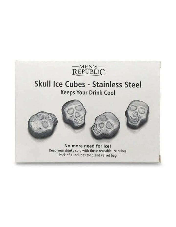 Skull Reusable Stainless Steel Drink Ice Cubes 4 Pieces in Silver image 2