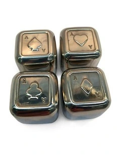 Stainless Steel Playing Card Suits Ice Cubes 4 Pieces in Silver