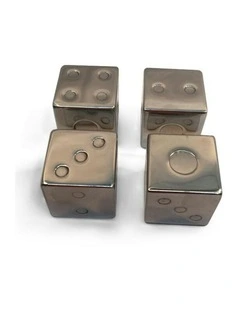 Cooling Dice Novelty Reusable Stainless Steel Ice Cubes 4x Piece in Silver