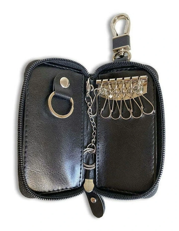 Stylish Sleek Zip Up Key Ring Holder 12cm x 6cm in Black image 1