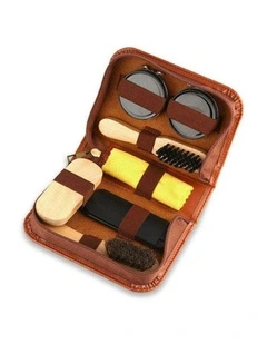 Shoe Polish Shine Care Zipper Bag Wax Brush Cloth Kit 7 Pieces 16cm in Brown