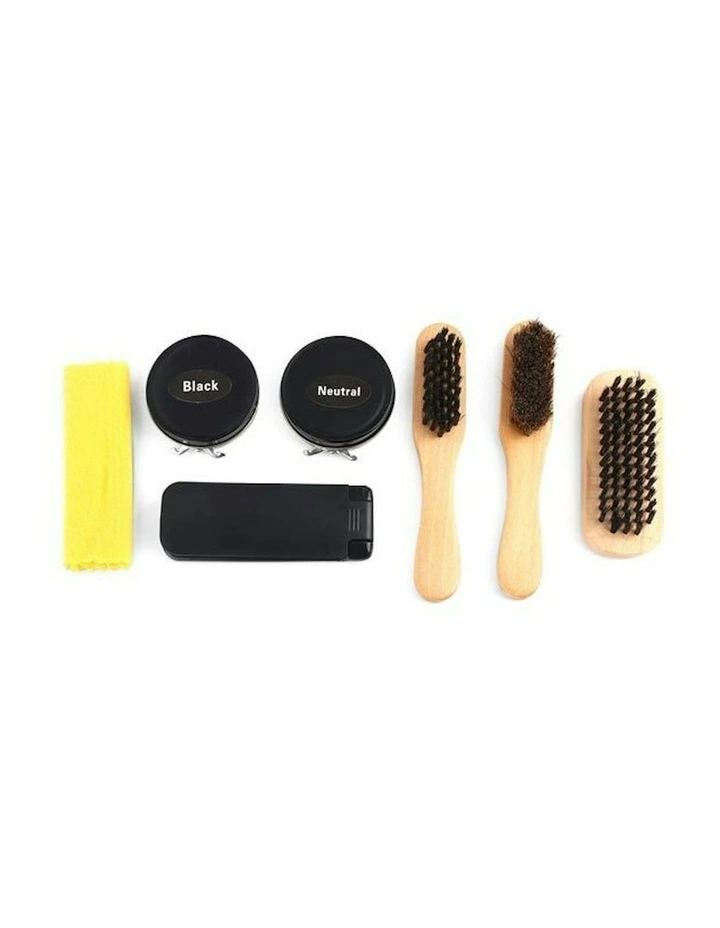 Shoe Polish Shine Care Zipper Bag Wax Brush Cloth Kit 7 Pieces 16cm in Brown image 2