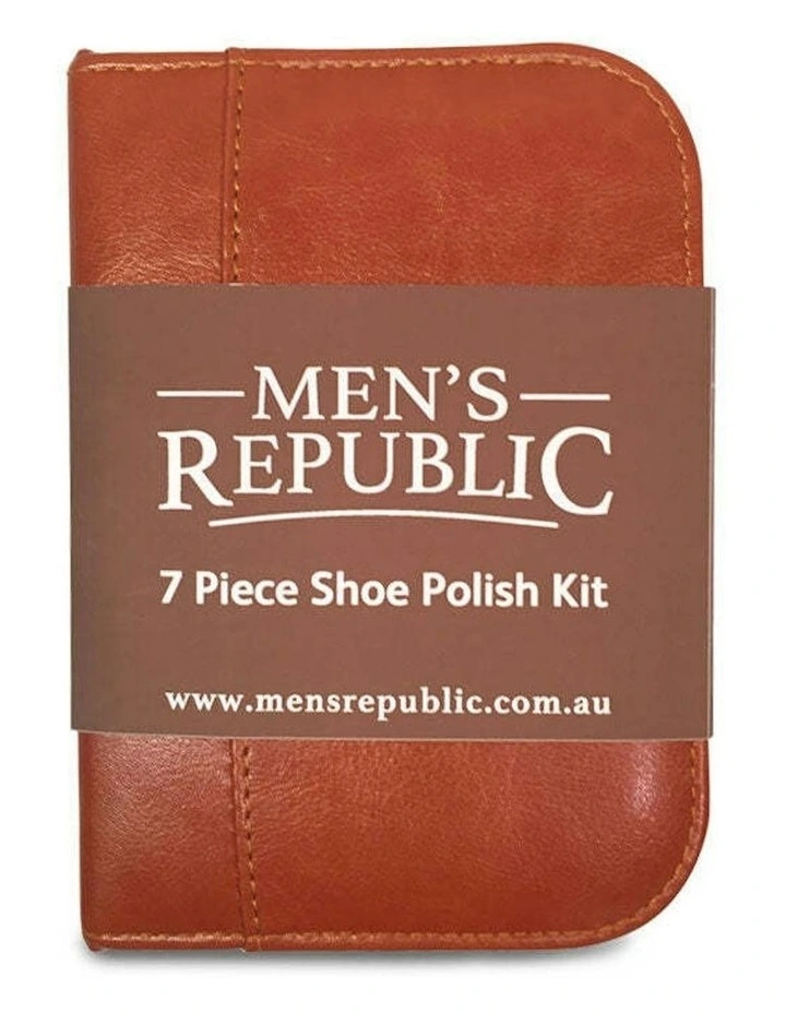 Shoe Polish Shine Care Zipper Bag Wax Brush Cloth Kit 7 Pieces 16cm in Brown image 3