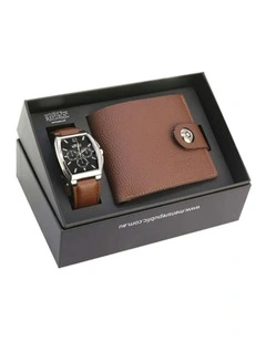 Luxurious Watch Gifting Set With Leather Wallet in Brown