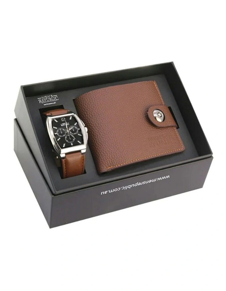Luxurious Watch Gifting Set With Leather Wallet in Brown image 1