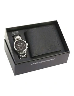 Luxurious Watch Gifting Set With Leather Wallet in Black