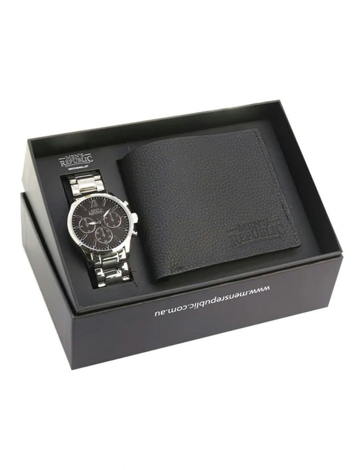 Luxurious Watch Gifting Set With Leather Wallet in Black image 1