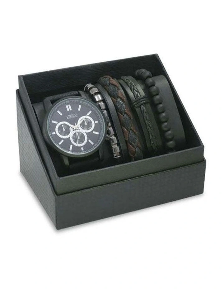 Stylish Modern Watch with 4 Bracelets Gift Set 5 Pieces in Black image 1