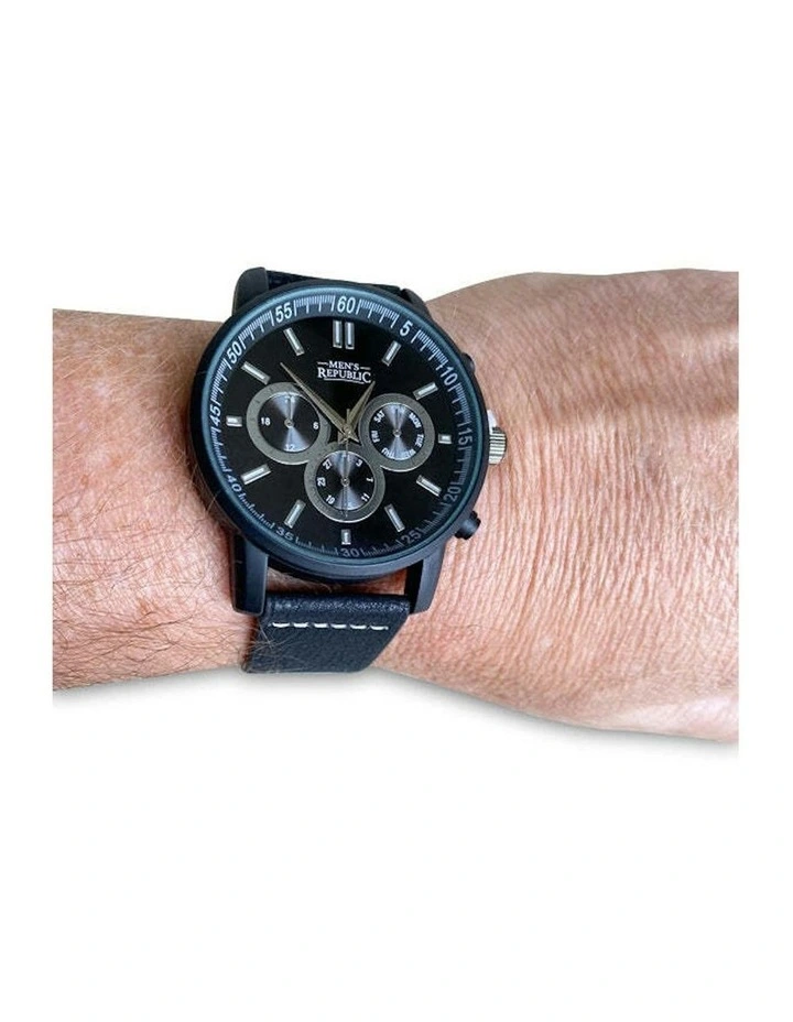 Stylish Modern Watch with 4 Bracelets Gift Set 5 Pieces in Black image 2