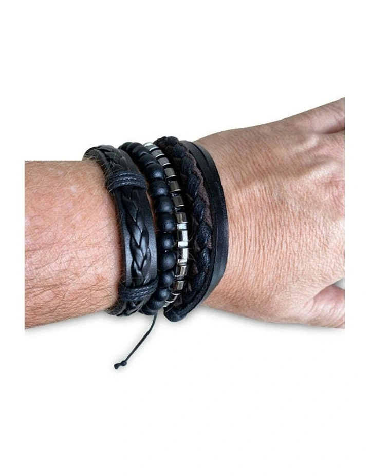 Stylish Modern Watch with 4 Bracelets Gift Set 5 Pieces in Black image 3