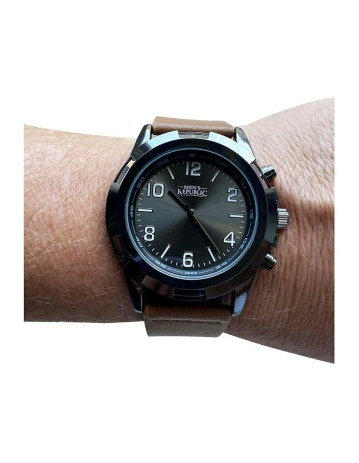 Sleek Stylish Watch with 4 Bracelets Gift Box Set in Black/Brown image 2