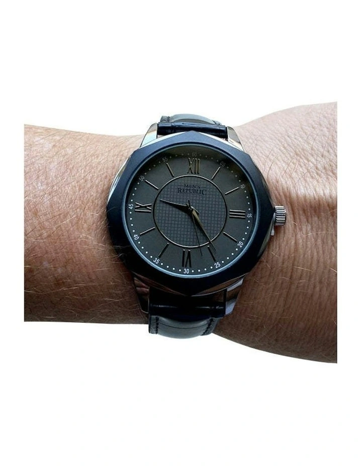 Sleek Stylish Watch with 3 Bracelets Gift Box Set in Gun Metal Grey image 2