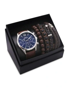 Casual Sleek Modern Watch Set with 4 Bracelets 5 Pieces in Blue Face