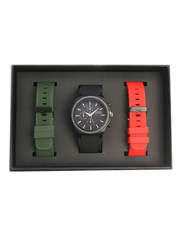 Versatile Replaceable Watch Set in Red/Green Bands Gun Metal image 2