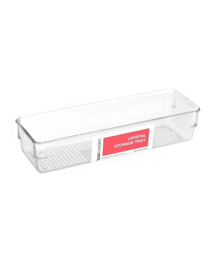 Box Sweden Crystal Plastic Storage Tray Home Kitchen Office Organiser 24x8cm image 1