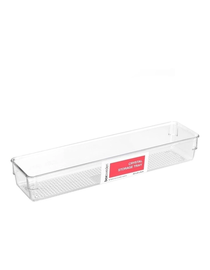 Box Sweden Crystal Plastic Storage Tray Home Kitchen Office Organiser 32x8cm image 1