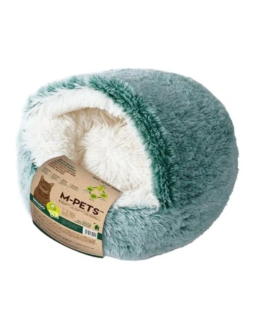 Snugo Eco Pet Fleece Hooded Calming Bed in White/Green