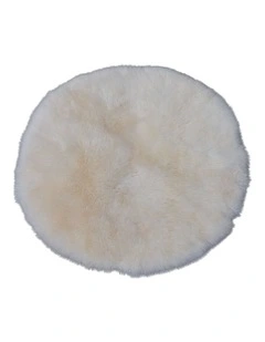 Round Long Wool Sheepskin Rug in Ivory