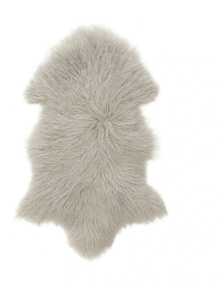 Long Wool Mongolian Sheepskin Rug in Stone image 1