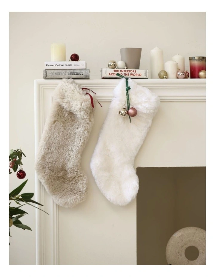 Shearling Sheepskin Christmas Stocking in Green image 3