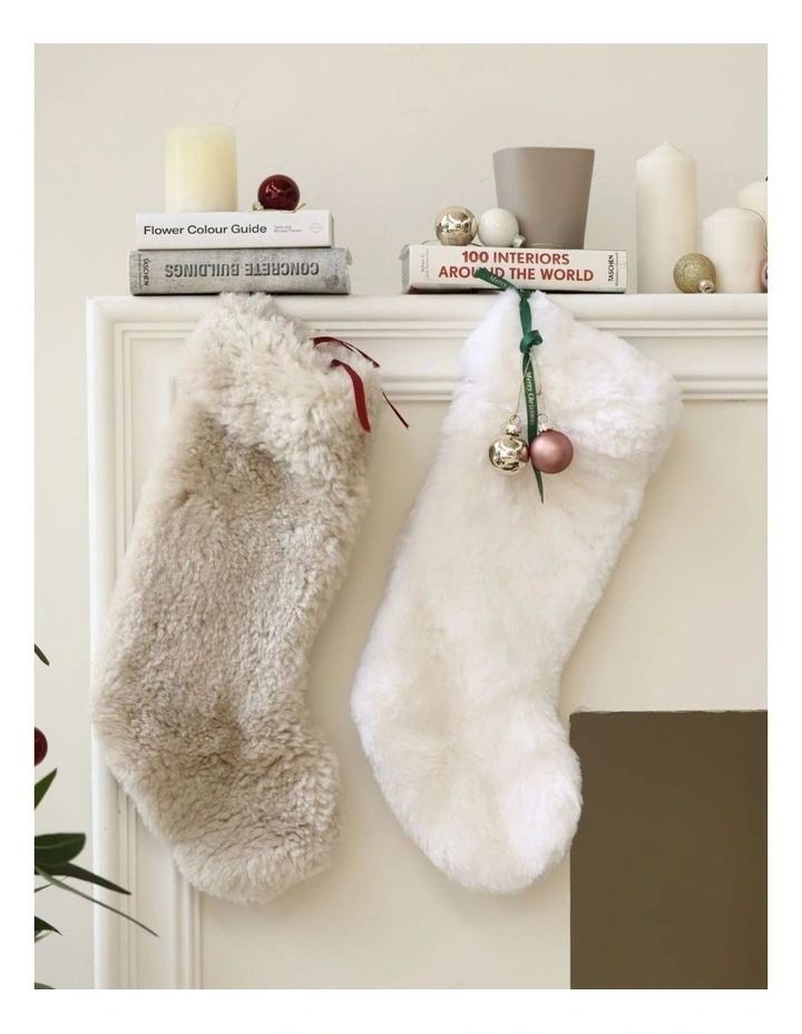 Shearling Sheepskin Christmas Stocking in Oatmeal image 3