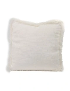 French Linen Cushion with Genuine Lambskin Trim 45x45cm in Ivory