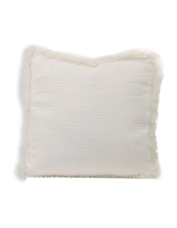 French Linen Cushion with Genuine Lambskin Trim 45x45cm in Ivory image 1
