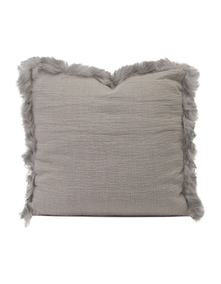 French Linen Cushion with Genuine Lambskin Trim 45x45cm in Grey image 1