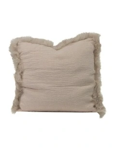 French Linen Cushion with Genuine Lambskin Trim 45x45cm in Oatmeal